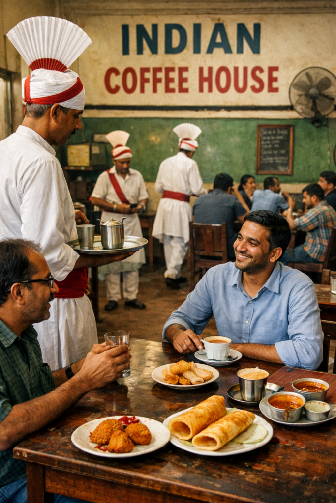 Indian Coffee House – one of the best coffee shops near me. ,Customers enjoying coffee at the Indian Coffee House café
